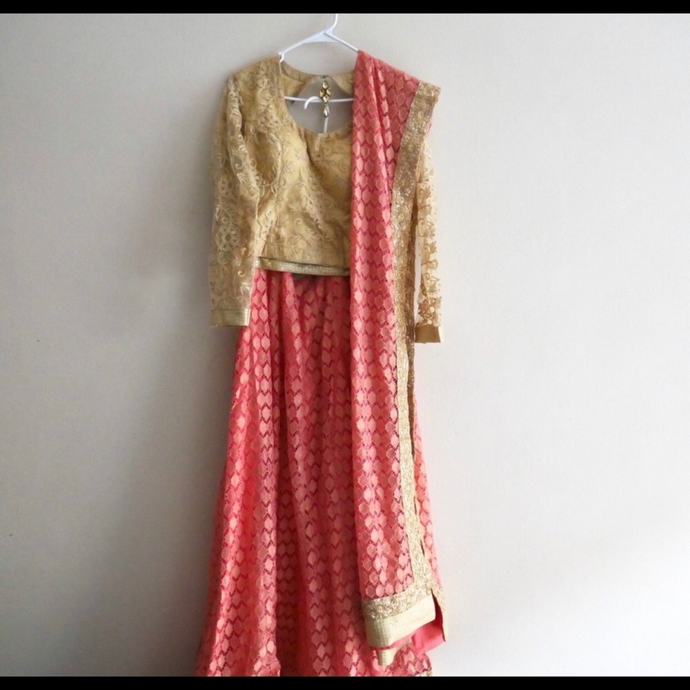 Fab Coral peach/pink/gold Lehenga Indian dress